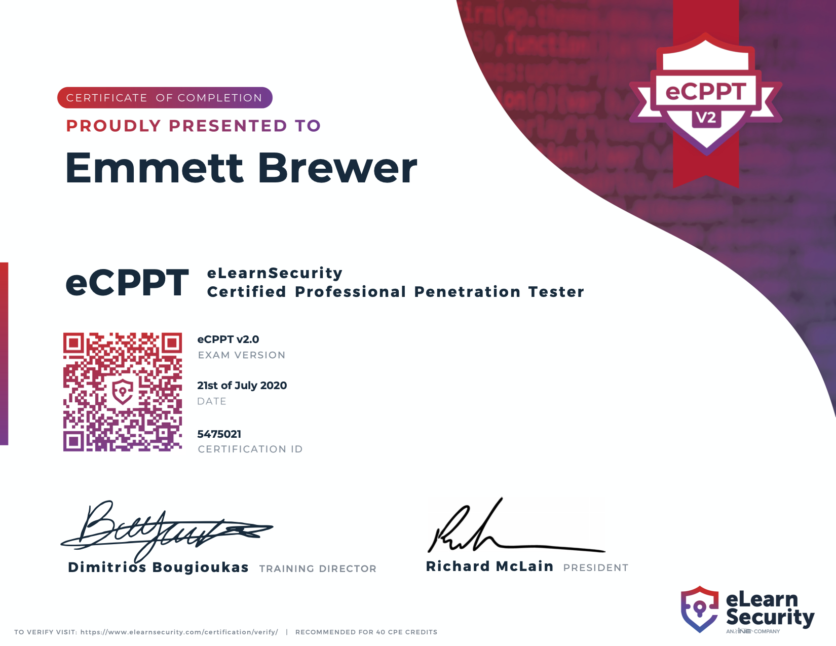 eCPPT Certificate